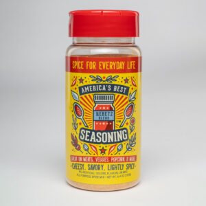 Bottle of America's Best Seasoning Hebetz Blend all-purpose seasoning on a white background